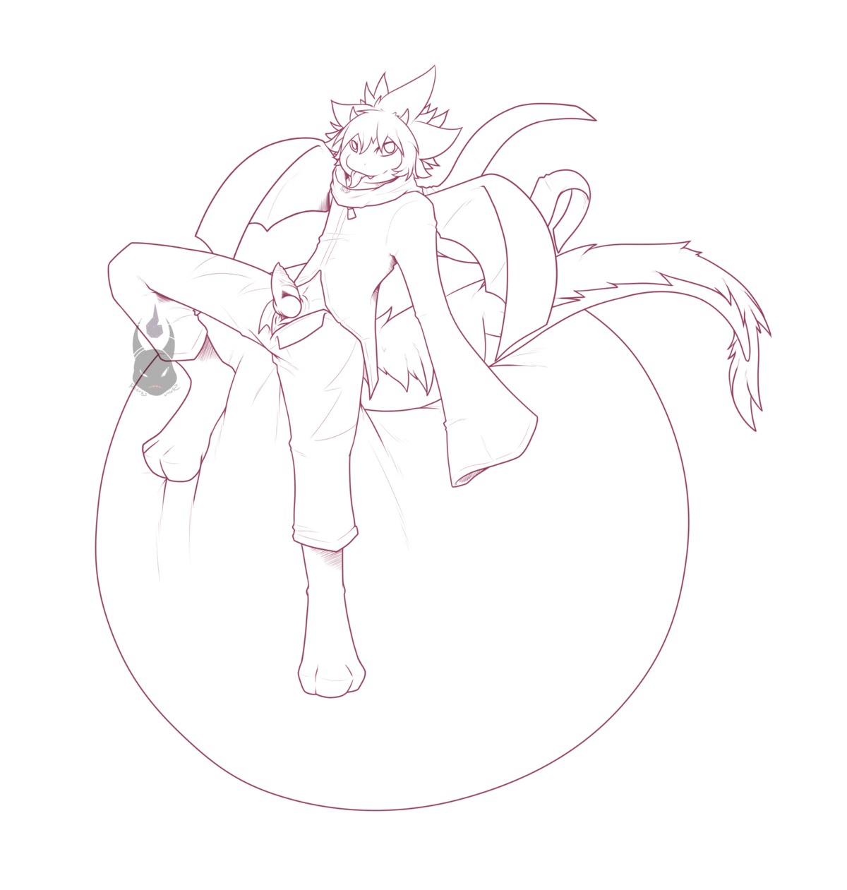 anthro biped e621 erection genitals hi_res knot line_art lizard looking_at_viewer male membrane_(anatomy) membranous_wings monochrome penis redras_shoru reptile scalie scarf sitting smile solo tongue wings