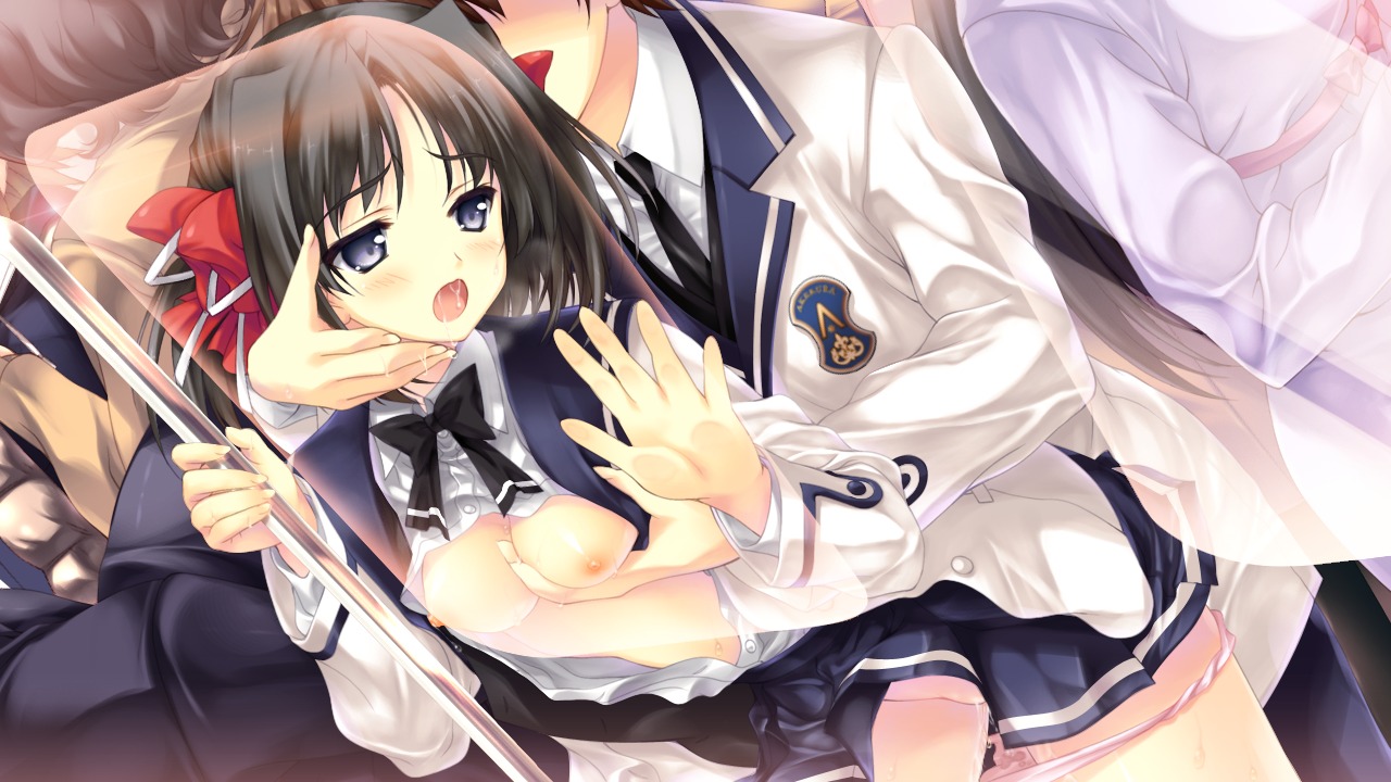 black_hair breast_grab breasts female game_cg kamishiro_honoka love_2_quad naruse_hirofumi nipples open_clothes open_shirt rule34 seifuku sex shirt short_hair