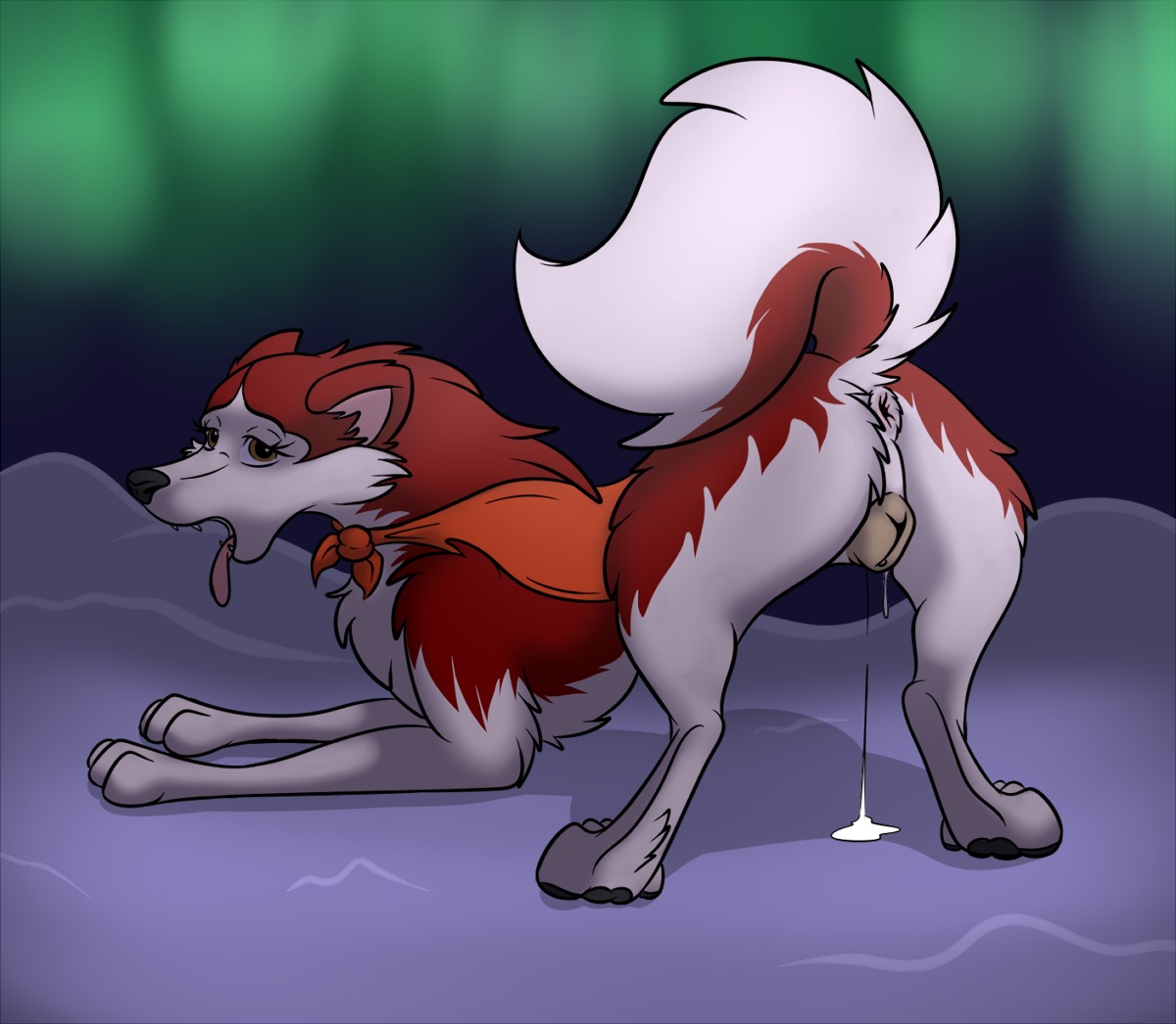 after_sex anatomically_correct anatomically_correct_genitalia anatomically_correct_vulva animal_genitalia animal_vulva anus ascot ass_up balto_(series) barefoot bodily_fluids brown_eyes butt canid canine canine_genitalia canine_vulva canis conditional_dnp cum cum_in_vagina cum_inside cum_on_ground cum_string domestic_dog e621 eyelashes feet female feral fur genital_fluids genitals husky jenna_(balto) looking_back mammal night nordic_sled_dog nude open_mouth outside pawpads paws presenting presenting_hindquarters presenting_vulva psy101 quadruped red_body red_fur shadow sharp_teeth sky solo spitz standing tail teeth tongue tongue_out universal_studios vulva white_body white_fur