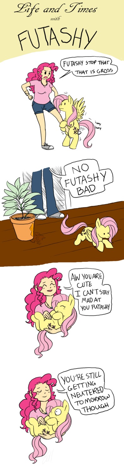 absurd_res alternate_species bodily_fluids cartoonlion cartoonlion's_futaverse clothed clothing comic cutie_mark dialogue domestic_pet duo e621 english_text equid equine fan_character feathered_wings feathers feral fluttershy_(mlp) friendship_is_magic fur futashy_(cartoonlion) genital_fluids gynomorph hair hasbro hi_res hug human humanized intersex jewelry leg_humping mammal my_little_pony mythological_creature mythological_equine mythology necklace pegasus pink_clothing pink_hair pink_shirt pink_topwear pinkie_pie_(mlp) poker_face quadruped running shirt simple_background smile tail text topwear uhoh urine white_background wing_boner wings yellow_body yellow_feathers yellow_fur