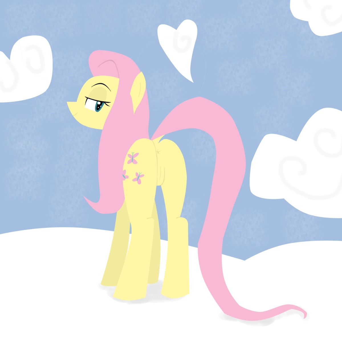 absurd_res anus butt cutie_mark e621 equid equine female feral fluttershy_(mlp) friendship_is_magic genitals hair hasbro heart_symbol hi_res horse looking_back mammal my_little_pony nude pony presenting presenting_hindquarters quadruped solo tail unknown_artist vulva
