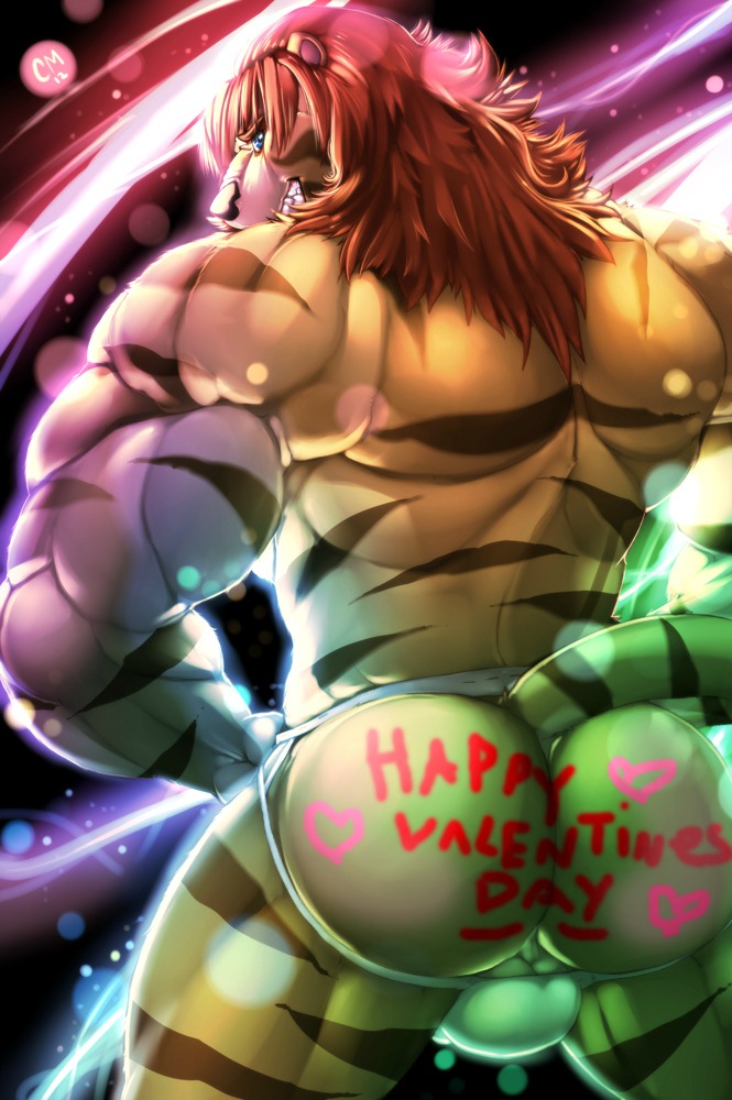 2014 anthro astro_(marxeen) backsack balls biceps big_muscles biped brown_hair bulge butt canid canine canis clothed clothing e621 felid fur genitals gift hair holidays hybrid jockstrap king komboochie liger lion looking_at_viewer looking_back male mammal markings muscular muscular_anthro muscular_male pantherine rear_view ring royalty smile solo stripes teeth tiger topless underwear valentine's_day wolf