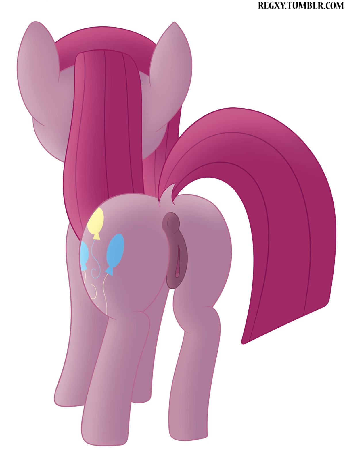 2014 absurd_res anus butt cutie_mark e621 earth_pony equid equine female feral friendship_is_magic fur genitals hair hasbro hi_res horse long_hair mammal my_little_pony nude pink_body pink_fur pink_hair pinkie_pie_(mlp) pony presenting presenting_hindquarters rear_view simple_background solo text unknown_artist url vulva