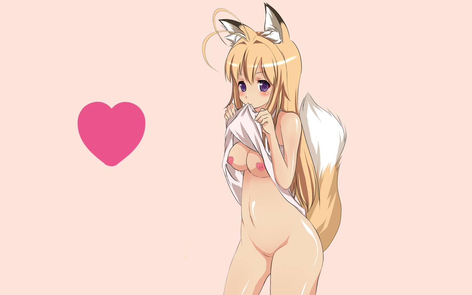 female fox_girl fur furry_ears furry_tail heart humanoid kanokon kemonomimi kitsune minamoto_chizuru nude pink rule34 tail