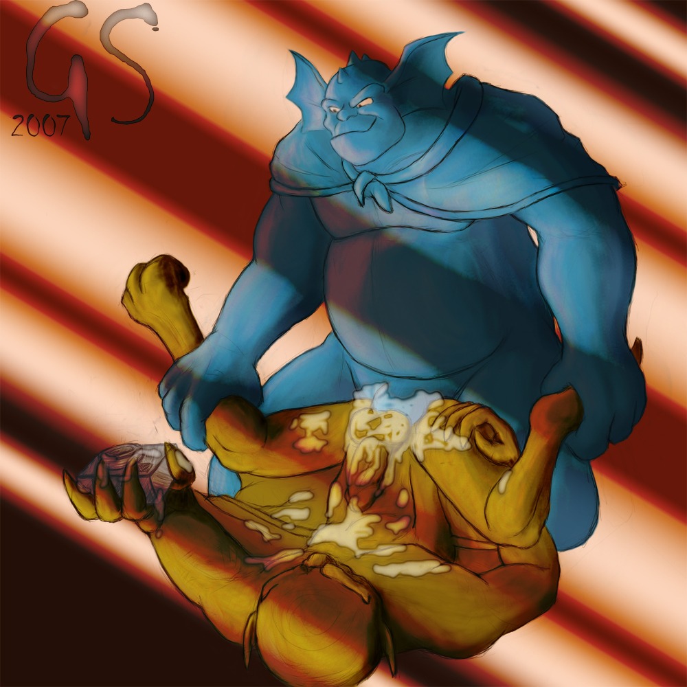 2007 2boys anal ass balls broadway_(gargoyles) camera chubby cum cum_in_ass cum_on_ass cum_on_chest disney erection gargoyles gay gs lexington_(gargoyles) male male_only missionary_position penis rule34 testicles yaoi