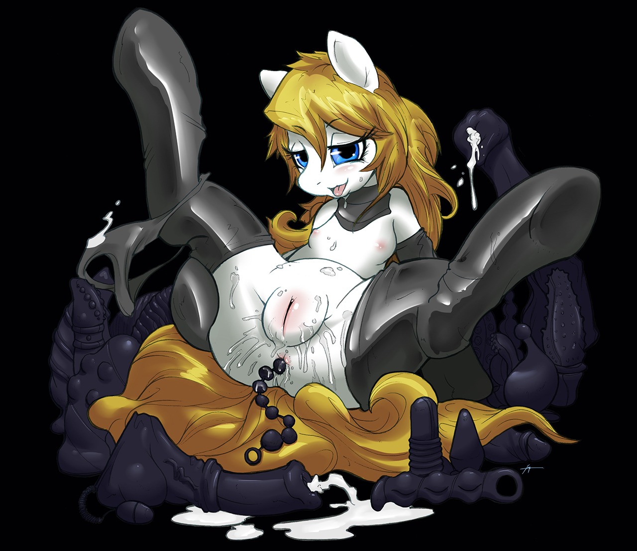 anal anal_beads anal_masturbation anal_penetration bodily_fluids breasts buttplug clothing cum dildo e621 equid equine female feral genital_fluids genitals hasbro horse legwear mammal masturbation mirapony my_little_pony penetration plug_(sex_toy) sex_toy sex_toy_background small_breasts solo squirting_dildo squirting_sex_toy stockings tail toying_self turning_tricks vaginal_fluids vibrator vulva