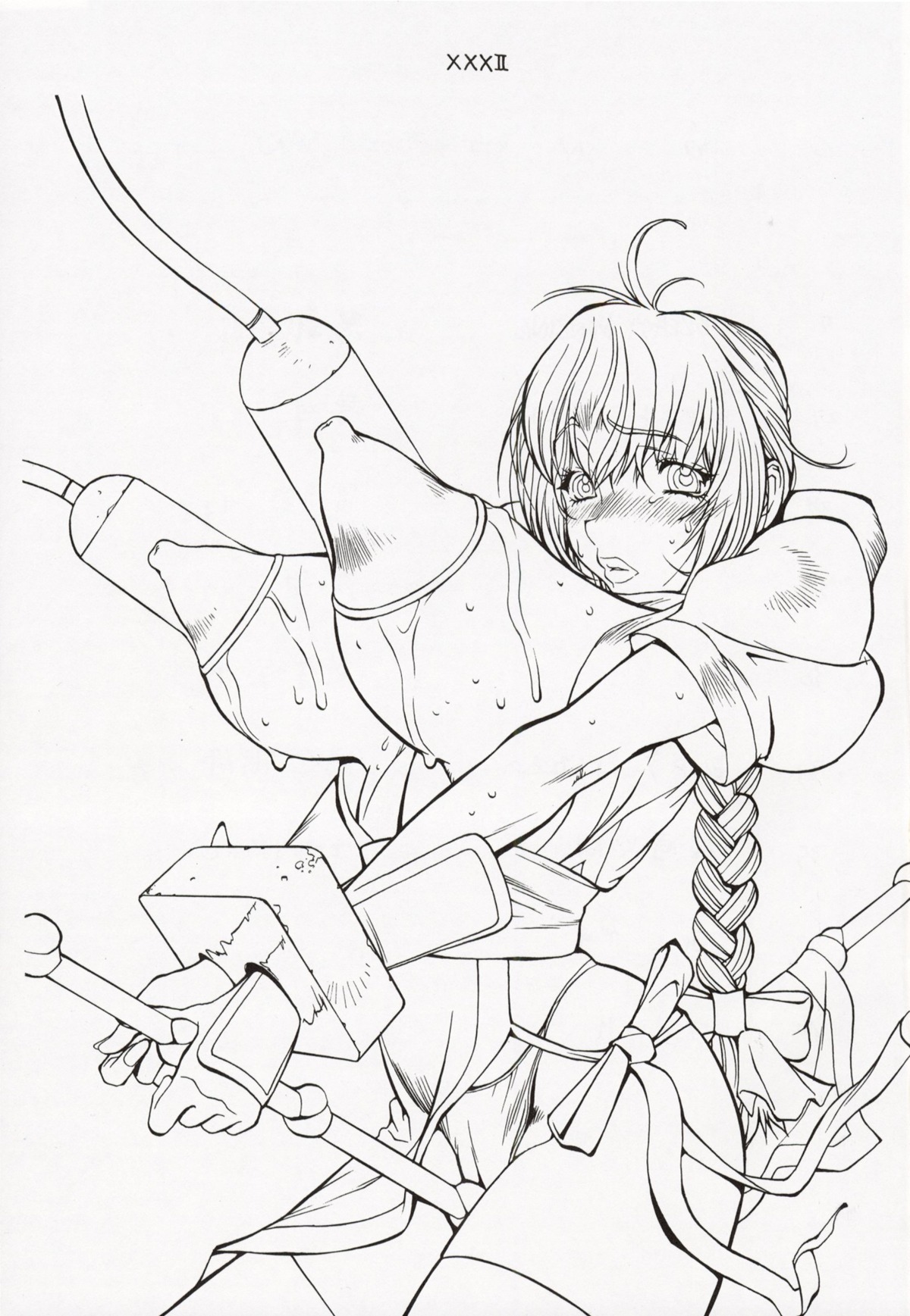 1girls blush bondage bow braid breasts captured crotch_rope dead_or_alive erect_nipples female female_only highres huge_breasts human human_only kasumi_(doa) kotoyoshi_yumisuke lactation large_breasts milking milking_machine monochrome nipples panties ponytail rope rule34 slave solo solo_female thighhighs tied_hair underwear