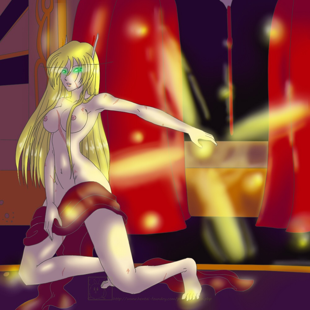 areolae blonde_hair blood_elf breasts cidsin elf elf_ears elf_female female female_only green_eyes nipples nude nude_female rule34 solo solo_female tagme world_of_warcraft
