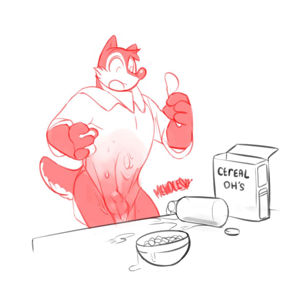 1:1 animal_genitalia anthro balls canid canine canis cereal clothing cutlery e621 english_text food genitals hi_res holding_object holding_spoon kitchen_utensils male mammal meal mewdles milk nekochrissy sheath shirt simple_background solo spoon text tools topwear translucent translucent_clothing wet wet_clothing wet_shirt wet_topwear white_background wolf wuffle wuffle_(webcomic)