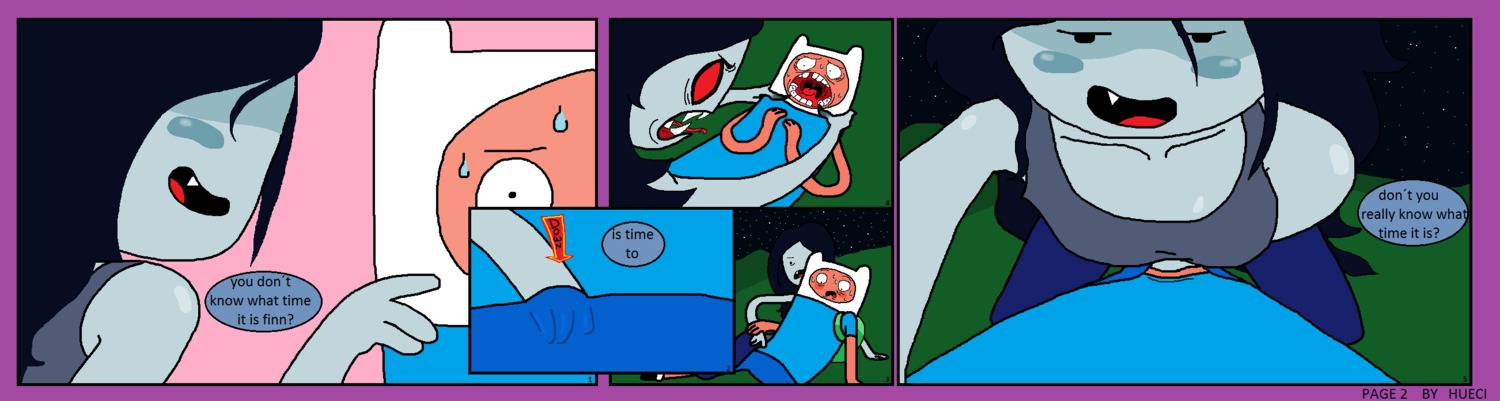 1boy 1girls adventure_time blush comic fear female finn_the_human hueci male marceline rule34 text vampire