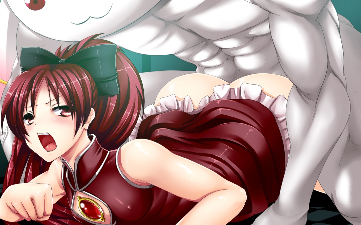 1boy 1girls female kyuubee mahou_shoujo_madoka_magica male rule34 sakura_kyouko tagme