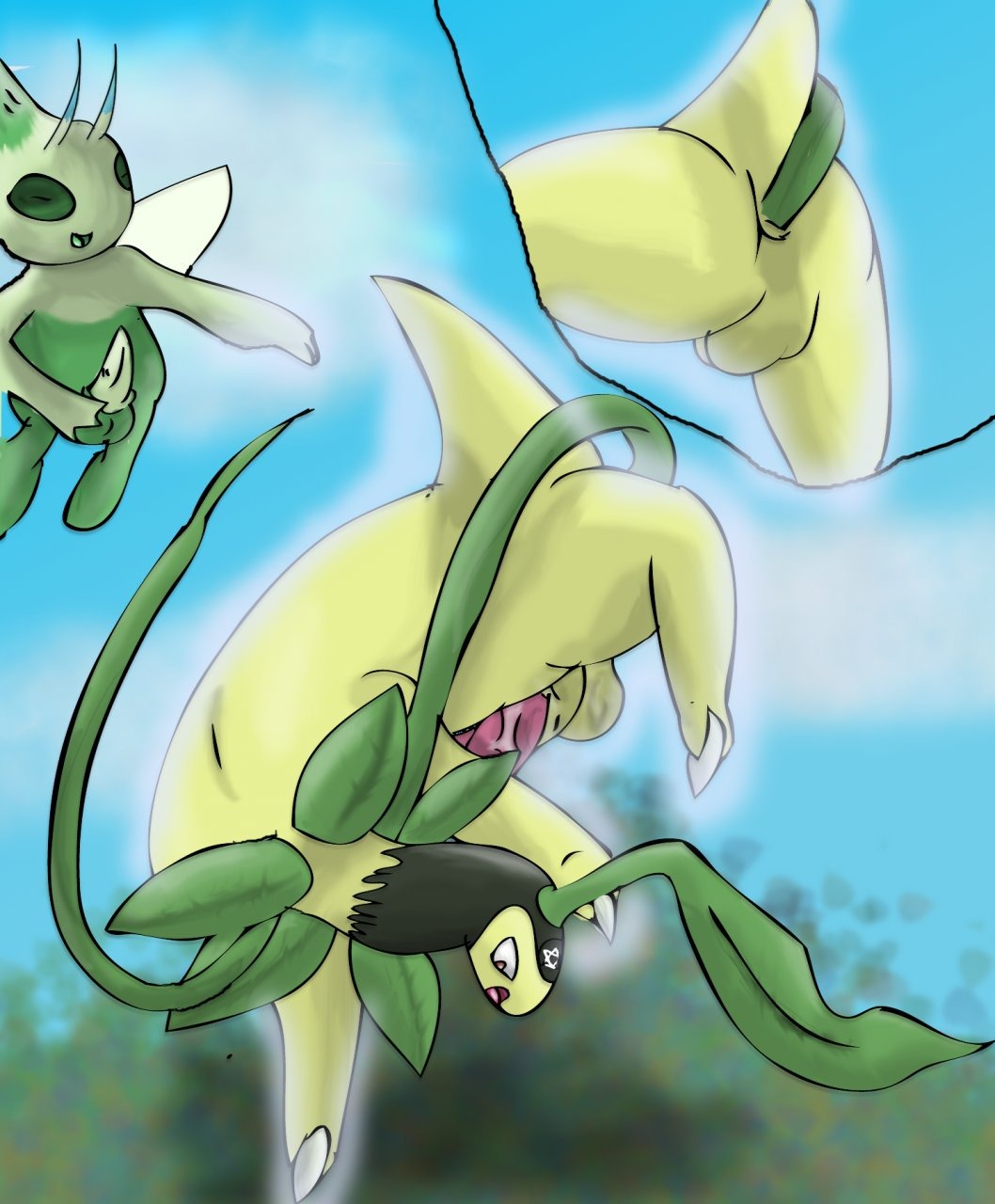 bayleef celebi color feral interspecies male male_only multiple_males nintendo pokemon pokemon_(species) rule34 yaoi