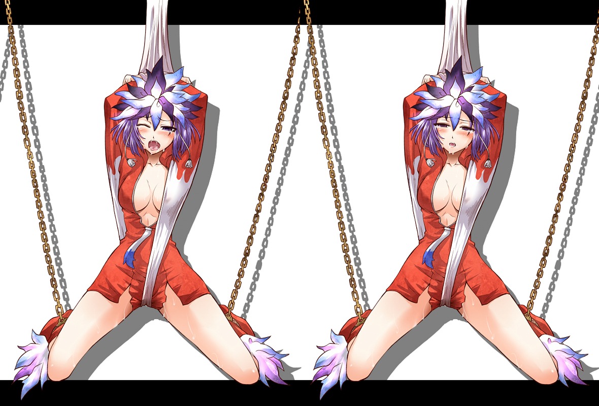 1girls blush chains clothing devil_survivor_(series) devil_survivor_1 empty_eyes feathers female headdress kuzuryuu_amane purple_eyes purple_hair rule34 segami_daisuke tears