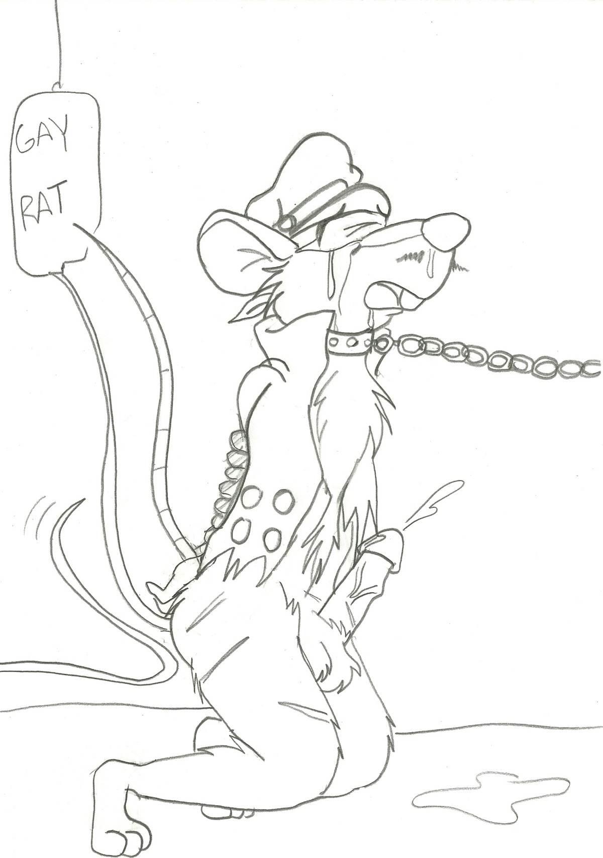 anthro balls barefoot basil_(disney) chain clothes collar disney gay_rat hat male male_only mammal monochrome mouse penis rodent rule34 side_view solo tagme the_great_mouse_detective uncensored