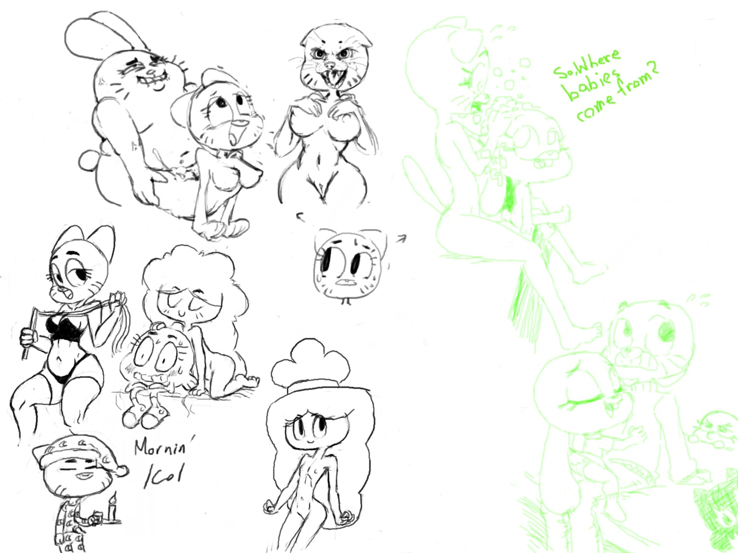 anais_watterson anthro cartoon_network darwin_watterson domestic_cat feline female fish furry garabatoz gumball_watterson lagomorph male nicole_watterson rabbit rachel_wilson richard_watterson rule34 sex sketch tagme the_amazing_world_of_gumball