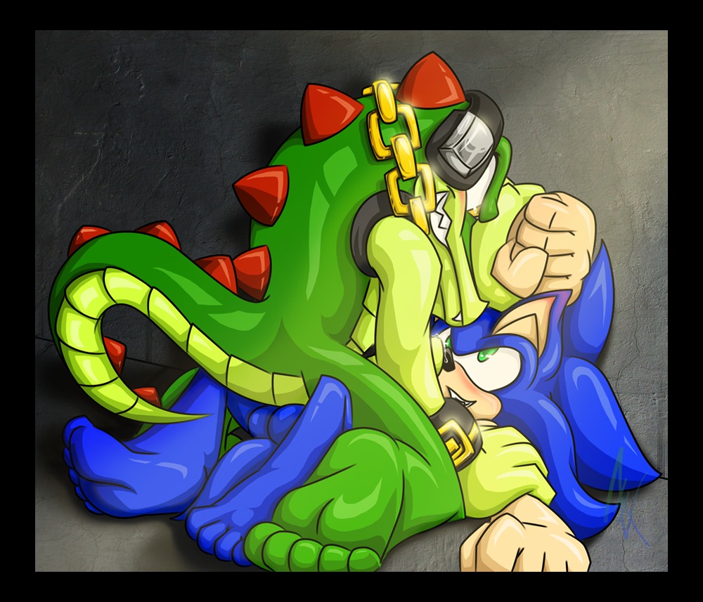 5_toes anal anal_penetration anthro anthro_on_anthro anthro_penetrated anthro_penetrating anthro_penetrating_anthro balls balls_deep barefoot big_feet black_border blue_body blue_fur blue_hair border chain_necklace cowgirl_position crocodile crocodilian duo e621 electronics erection eulipotyphlan eye_contact feet from_front_position fur genitals gold_(metal) gold_jewelry gold_necklace green_body green_eyes green_scales hair headphones hedgehog hindpaw interspecies jewelry looking_at_another lying madammiakoda madamsyren male male/male male_on_bottom male_on_top male_penetrated male_penetrating male_penetrating_male mammal necklace nude on_back on_bottom on_top paws penetration penile penile_penetration penis penis_in_ass plantigrade reptile scales scalie sega sex soles sonic_the_hedgehog sonic_the_hedgehog_(series) straddling tail toes vector_the_crocodile