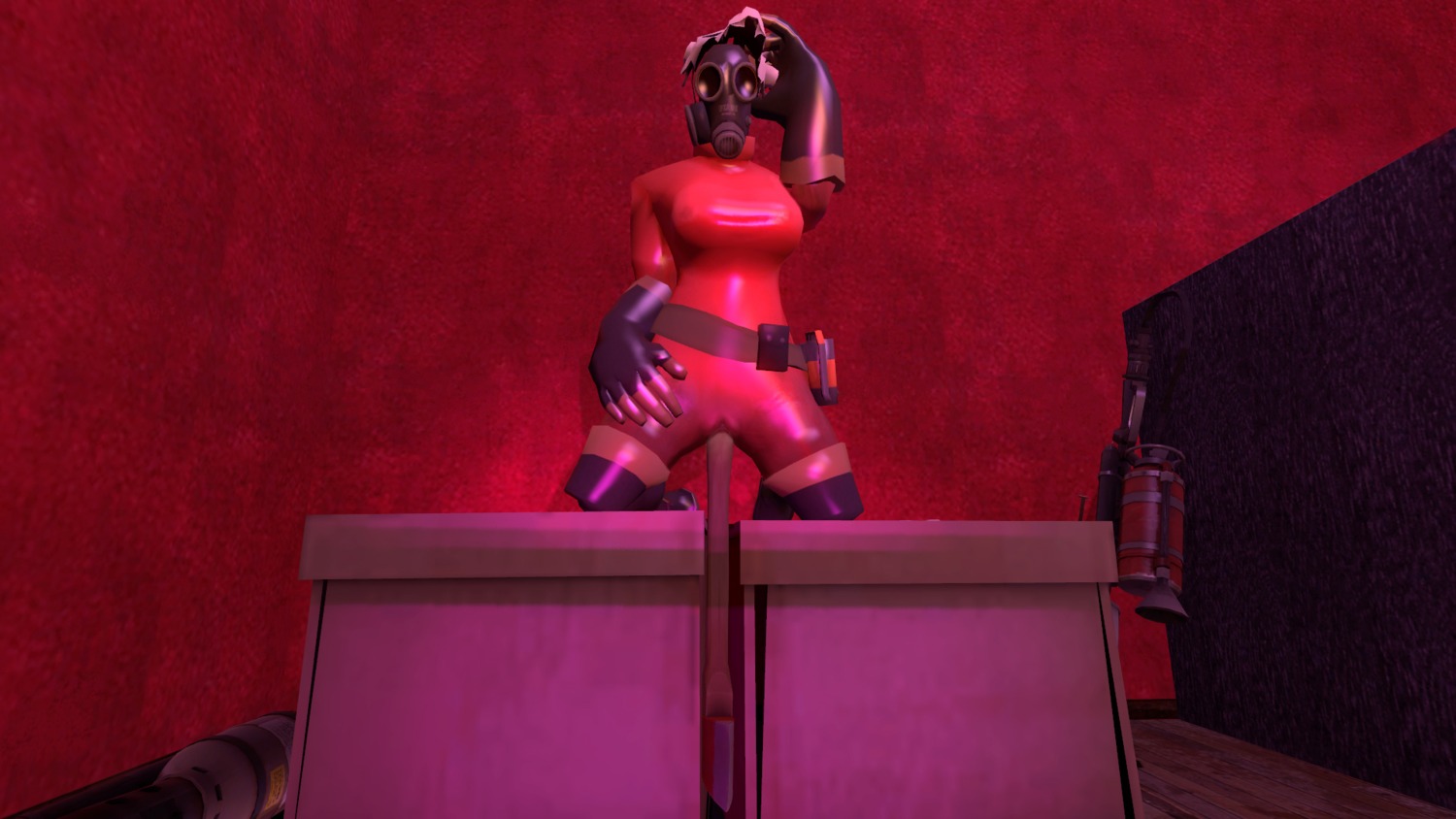 16:9 1girls 3d artist_request axe bodysuit boots clothes color edit female female_only fempyro footwear front_view garry's_mod gas_mask gloves indoors insertion kneeling mask masked masked_female pussy pyro_(team_fortress_2) rule34 rule_63 solo tagme team_fortress_2 vaginal_insertion