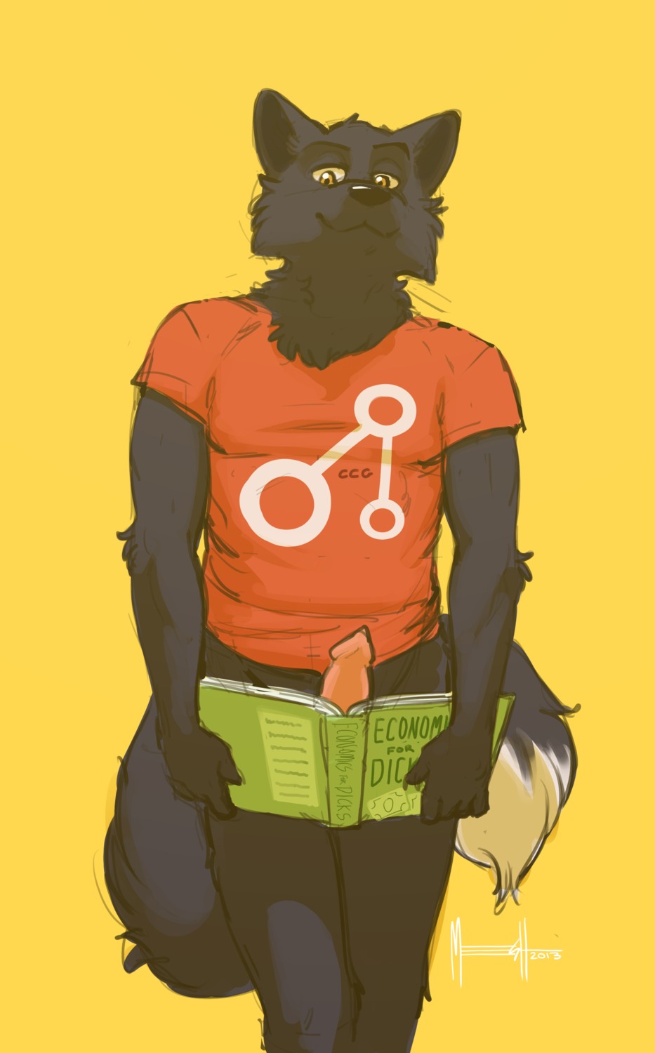 absurd_res animal_genitalia animal_penis anthro book bottomless canid canine canine_genitalia canine_penis clothed clothing digital_media_(artwork) e621 erection fox genitals hi_res male mammal meesh peli_kan penis pinup pose simple_background solo tail