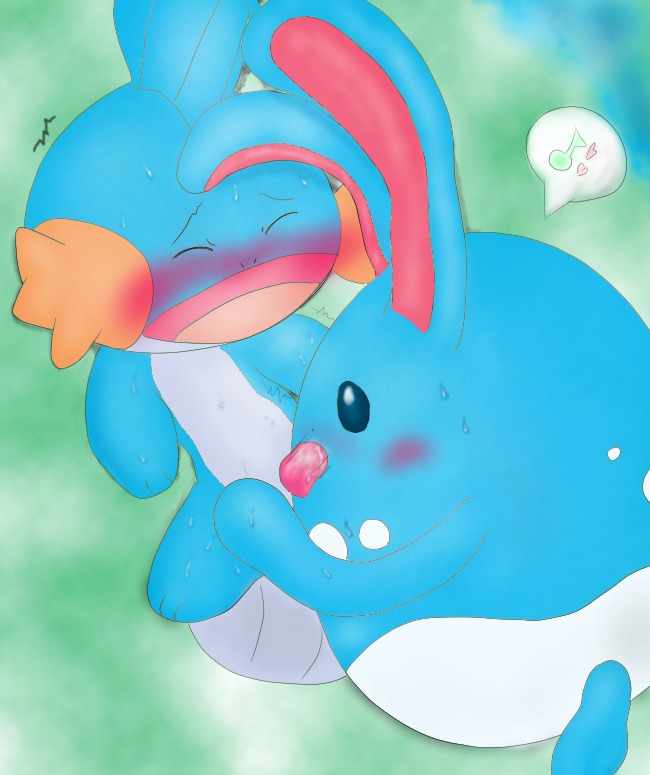 ambiguous_gender azumarill blue_skin blush closed_eyes color cum fellatio head_fin insertion interspecies long_ears male male/ambiguous mudkip nintendo nude oral penis pokemon pokemon_(species) rule34 tail_fin