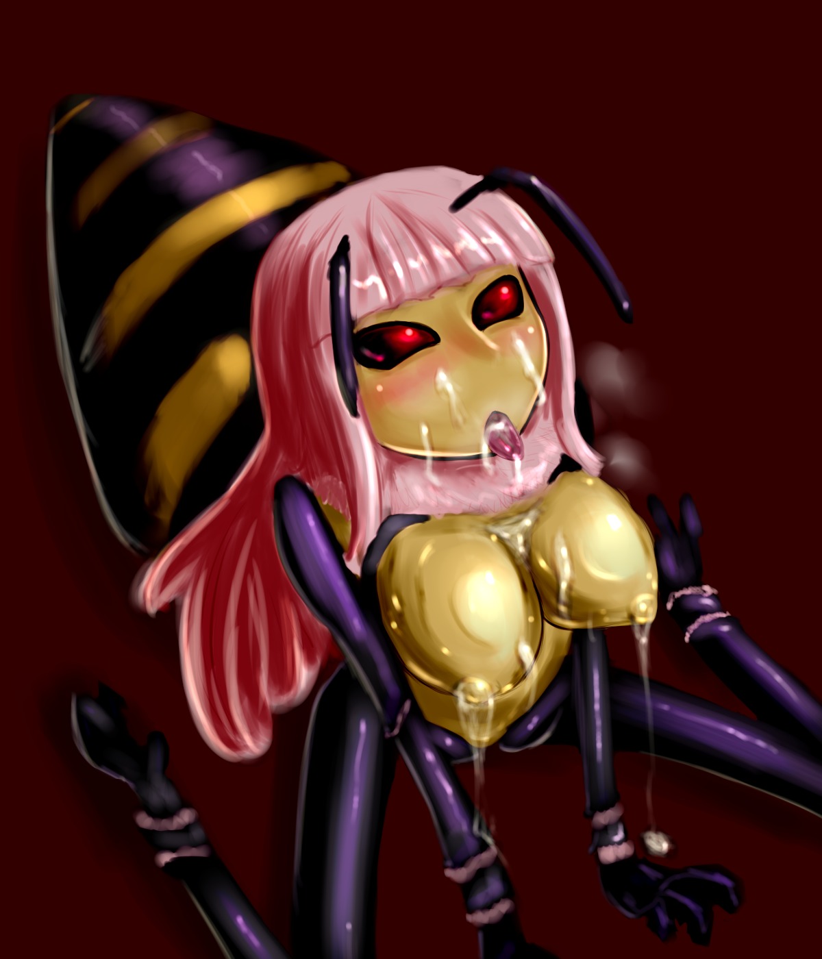 antennae bee blush breasts cum female highres insect_girl monster_girl red_eyes rule34 stinger tongue wasp