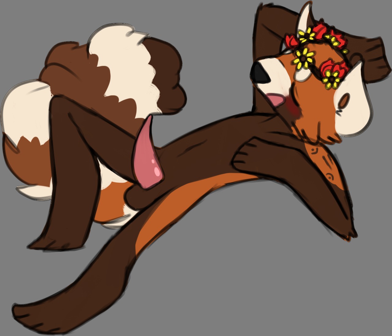 ailurid alpha_channel anthro basillicus blush chalky_(basillicus) e621 erection eyes_closed floral flower flower_crown flower_garland garland genitals head_wreath male mammal nude penis plant red_panda simple_background solo tapering_penis transparent_background