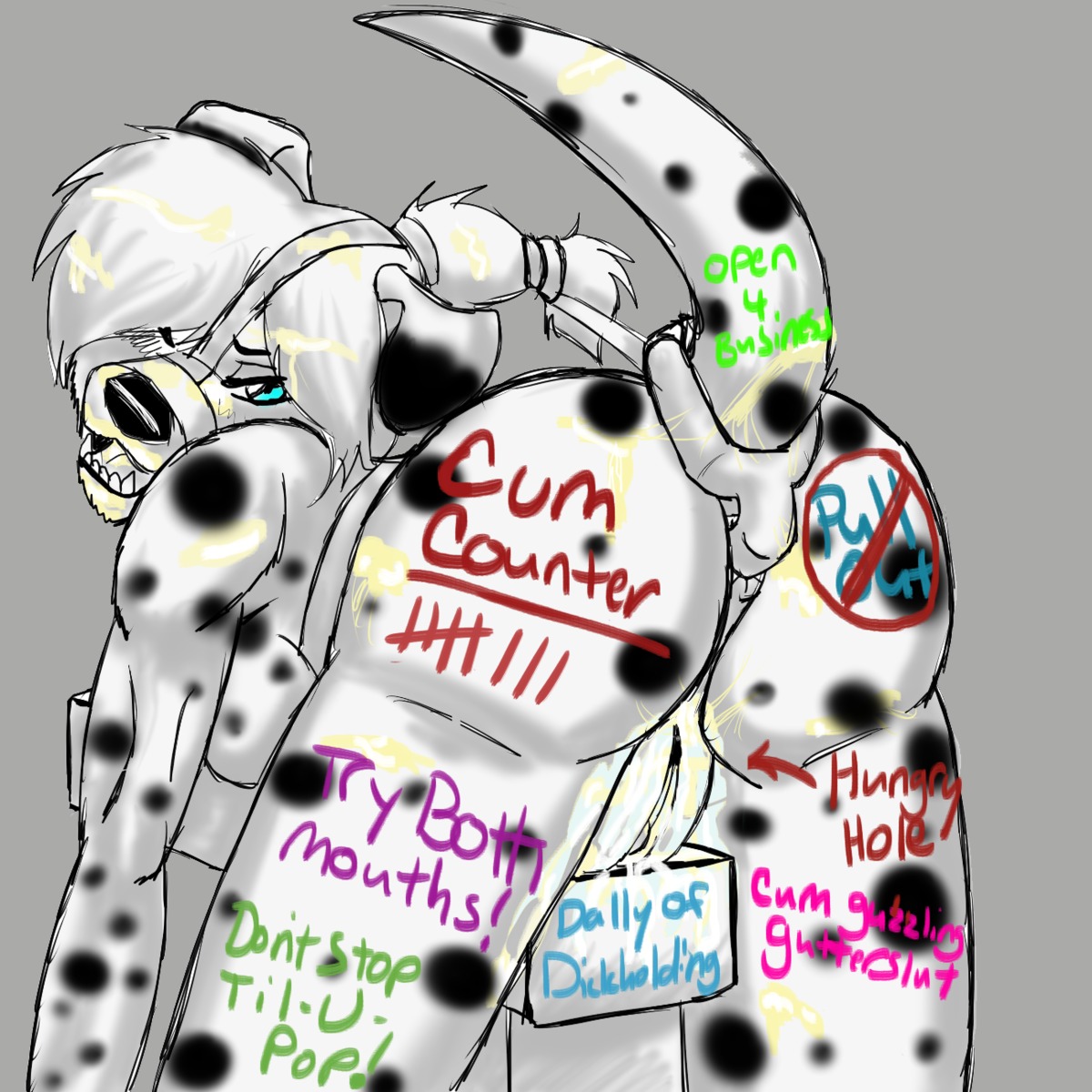 1:1 2014 anal anal_penetration anthro bdsm blue_eyes bodily_fluids body_writing bondage bound breasts butt buttplug canid canine cathy_(dallypup) cum cum_in_vagina cum_inside e621 english_text female frozen_over genital_fluids genitals hair hi_res humiliation looking_at_viewer mammal nude penetration plug_(sex_toy) public_use sex_toy solo submissive submissive_female tally_marks text vulva western_tally_marks white_hair writing_on_butt
