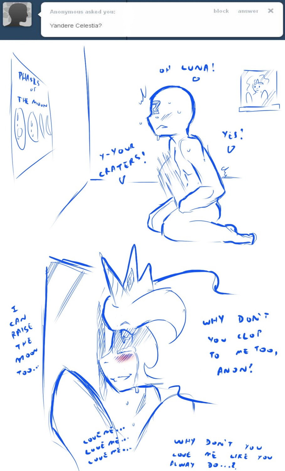 anon blush bodily_fluids cold-blooded-twilight crown crying duo e621 equid equine female friendship_is_magic hasbro headgear hi_res horn horse human male mammal masturbation my_little_pony penile penile_masturbation pony princess princess_celestia_(mlp) royalty spying tears voyeur yandere