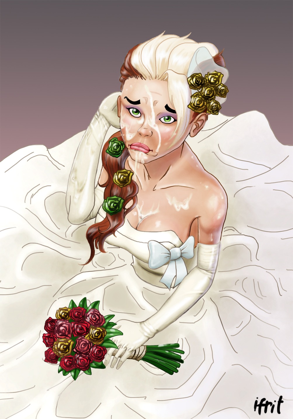 1girls anna_marie bride cum female female_only ifrit_(artist) marvel marvel_comics rogue_(x-men) rule34 solo tagme wedding_dress x-men
