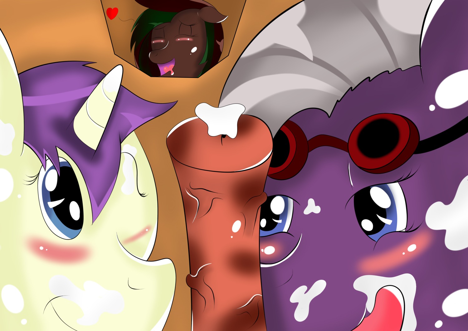 absurd_res blue_eyes bodily_fluids cum cutaway disembodied_penis e621 equid equine erection eyes_closed eyewear female genital_fluids genitals goggles group group_sex hasbro hi_res horn kisakarou male male/female mammal my_little_pony mythological_creature mythological_equine mythology nude open_mouth penis sex smile threesome tongue tongue_out trio unicorn