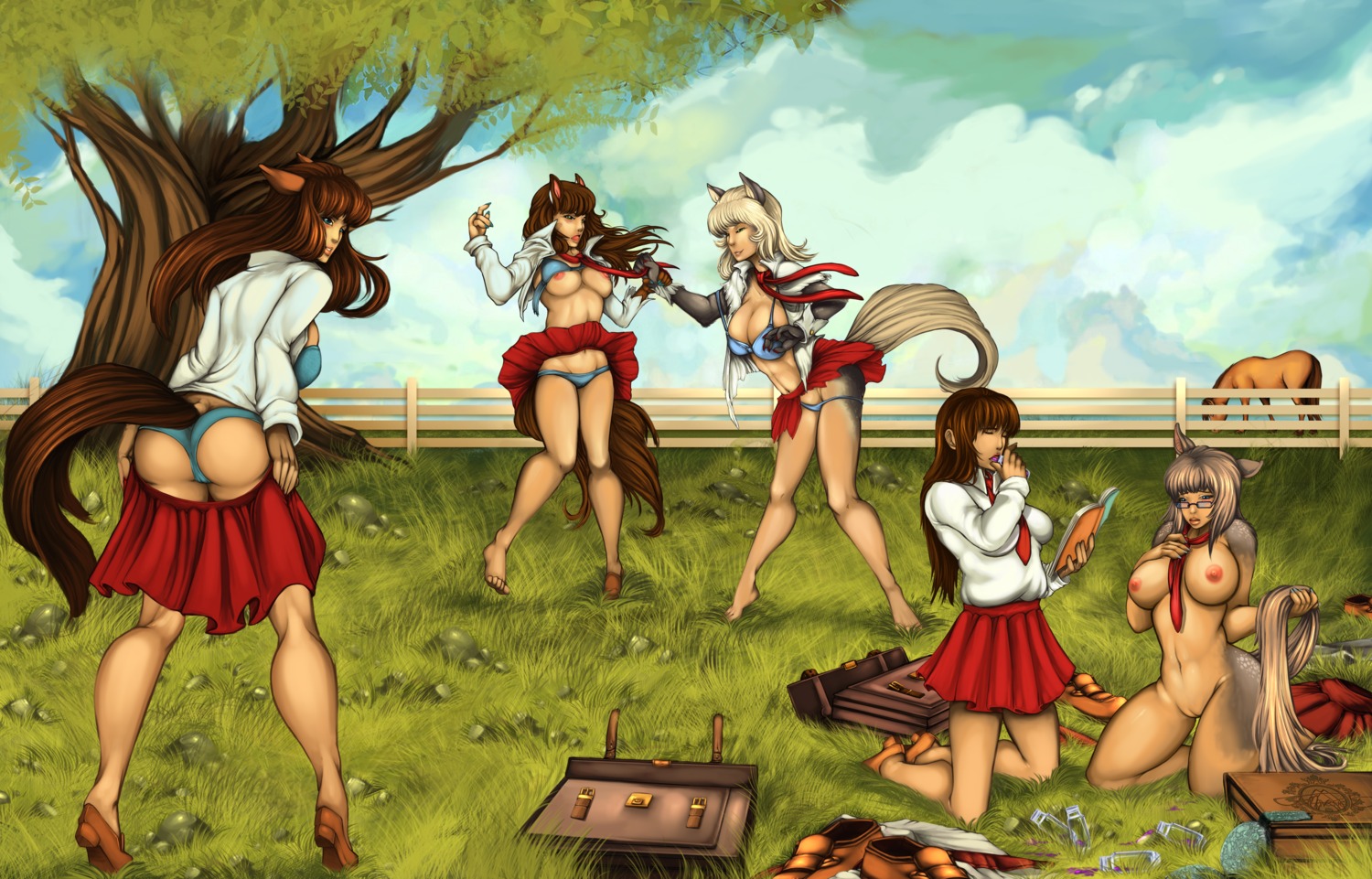 2013 absurd_res accessory animal_humanoid animal_tail arm_grab bag bent_over big_breasts black_body black_fur blonde_hair blue_clothing blue_eyes blue_panties blue_underwear blush book bottomwear bra breasts briefcase brown_body brown_fur brown_hair butt camel_toe clothing cloud colored_nails covering day detailed detailed_background discarded_clothing drinking e621 eating equid equid_humanoid equine equine_humanoid eyewear feet female fence feral field footwear fsmaverick fur genitals glasses grass green_eyes grey_body grey_fur grey_hair group group_transformation hair hi_res hooves horse horse_tail human humanoid humanoid_feet leaf long_hair looking_at_viewer magic mammal mammal_humanoid mane multicolored_body multicolored_fur nails nature navel necktie nipples nude open_mouth outside panties pasture plant plantigrade playful pony potion potion_bottle presenting presenting_hindquarters purple_clothing purple_panties purple_underwear raised_arm rock shirt shoes shy side_boob skirt sky smile spots standing tail topwear torn_clothing transformation tree two_tone_body two_tone_fur underwear undressed undressing uniform vial voyeur vulva white_body white_fur