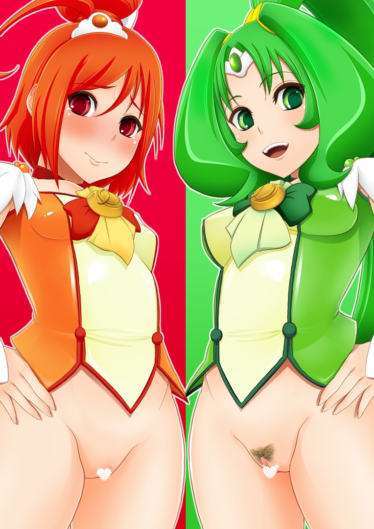 breasts censored clothing cure_march cure_sunny female heart_censor hino_akane midorikawa_nao precure pretty_cure pubic_hair rule34 small_breasts smile_precure tomatto_(artist)