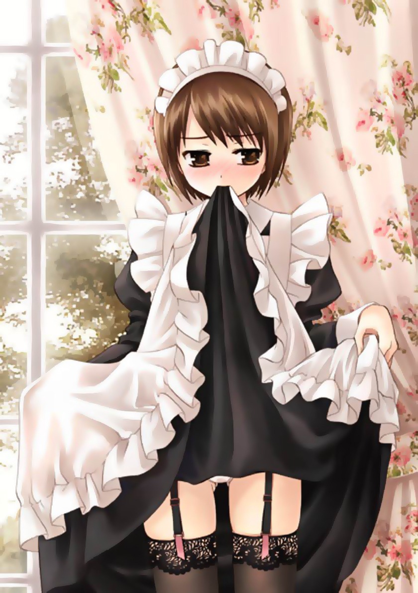 female maid mouth_hold rule34 skirt_lift tagme