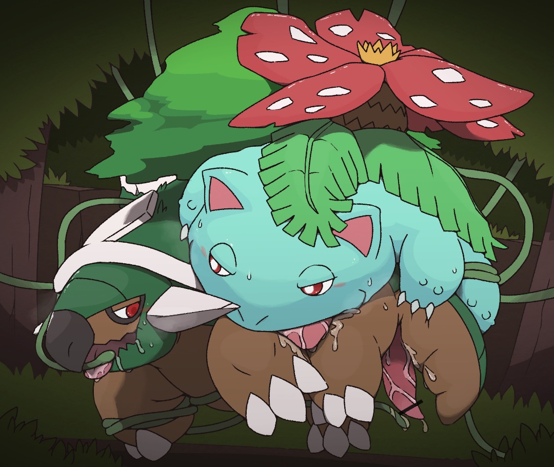 bdsm blush bodily_fluids bondage bound censor_bar censored cum cum_on_penis detailed_background dominant dominant_male duo e621 elemental_creature erection feral feral_on_feral flora_fauna forest from_behind_position generation_1_pokemon generation_4_pokemon genital_fluids genitals ineffective_censorship interspecies male male/male nintendo outside penis plant pokemon pokemon_(species) red_eyes saliva sex submissive submissive_male suspension sweat tapering_penis tongue tongue_out torterra tree venusaur waniharu
