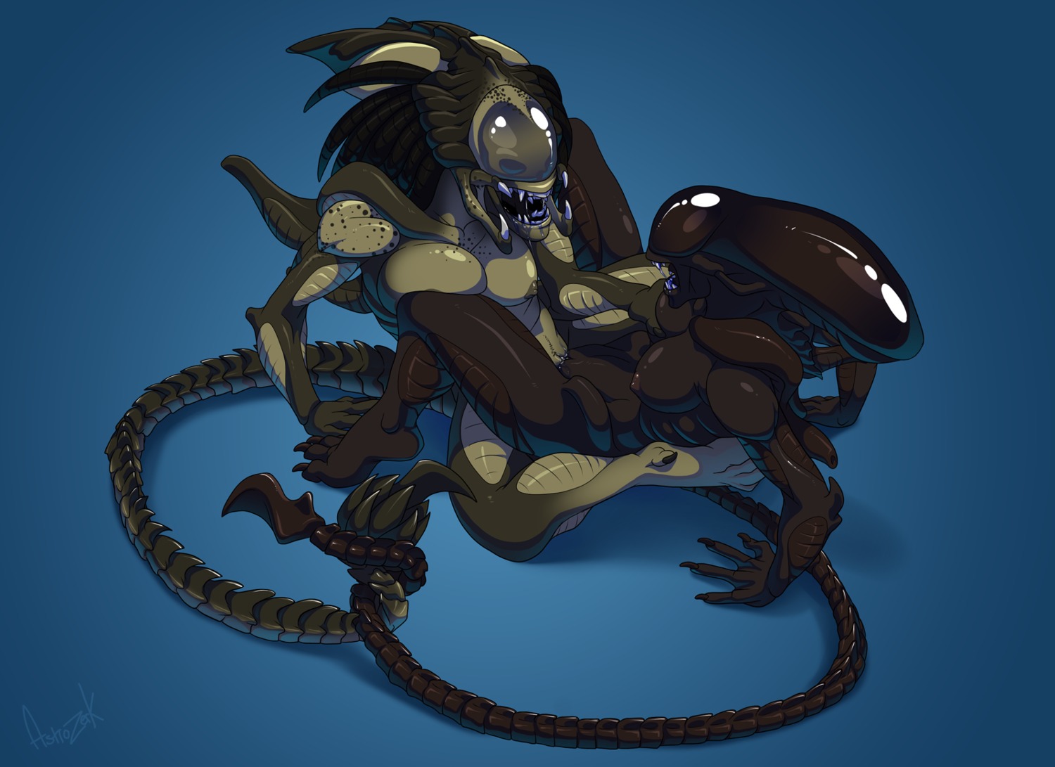 2012 alien alien_(franchise) alien_humanoid alien_vs._predator_(franchise) astrozerk big_breasts breasts chet_(avpr) claws duo e621 entwined_tails eyeless female female/female genitals hi_res huge_breasts humanoid hybrid inner_mouth mandibles nipples not_furry nude open_mouth penetration predalien predator_(franchise) sex simple_background slightly_chubby spread_legs spreading tail tail_coil teeth text toe_claws tribadism vaginal vaginal_penetration vulva xenomorph yautja