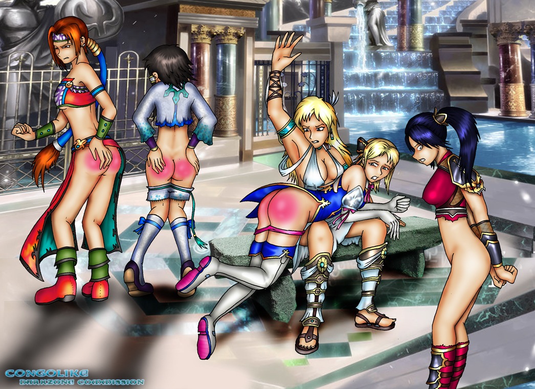 blonde_hair bottomless cassandra_alexandra chai_xianghua congolike female long_hair milf rule34 seong_mi-na sisters sophitia_alexandra soul_calibur spank spank_marks spanked spanking taki_(soulcalibur) violence