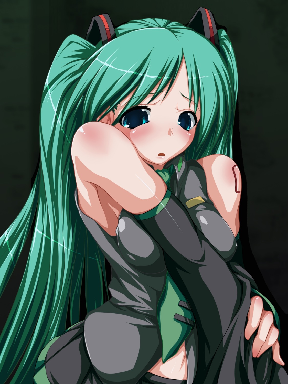 1girl aqua_eyes aqua_hair blush breasts detached_sleeves female green_hair hatsune_miku long_hair necktie rule34 skirt solo tagme twintails very_long_hair vocaloid