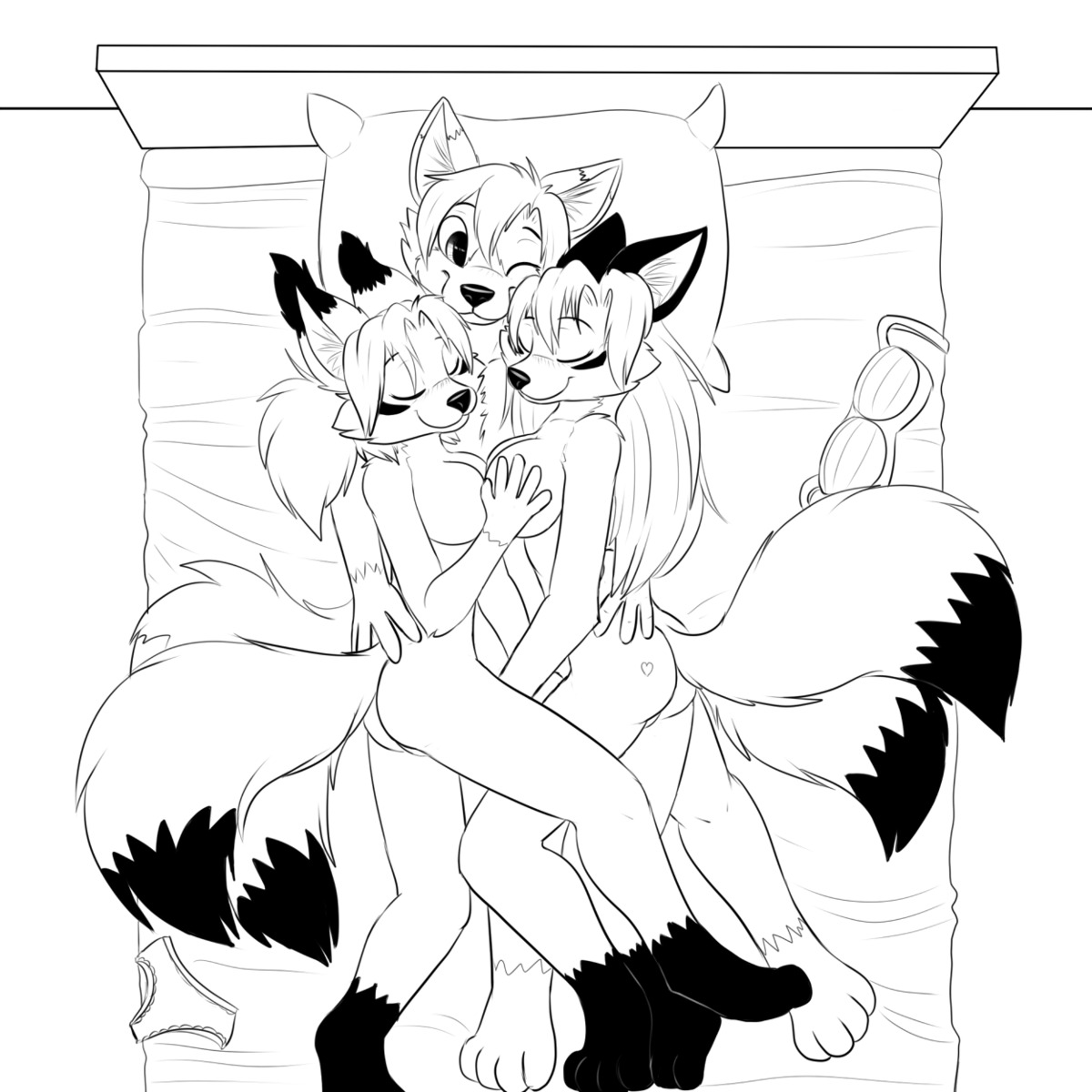 1:1 2014 anthro bed bedroom breasts butt canid canine daughter_(lore) digital_media_(artwork) e621 female fox fur furniture group group_sex hair hi_res incest_(lore) jamesfoxbr jessy_figthers jully_figthers lying male male/female mammal monochrome mother_(lore) mother_and_child_(lore) mother_and_daughter_(lore) multi_tail nude parent_(lore) parent_and_child_(lore) parent_and_daughter_(lore) pillow sex simple_background smile tail threesome trio white_background young young_anthro young_on_young