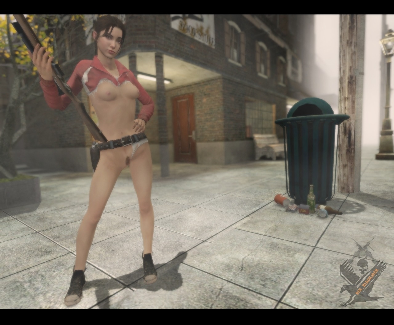 1girls 3d breasts female female_only garry's_mod gun human human_female human_only left_4_dead left_4_dead_(series) nipples reh_blackjack rule34 solo solo_female tagme zoey_(left_4_dead)