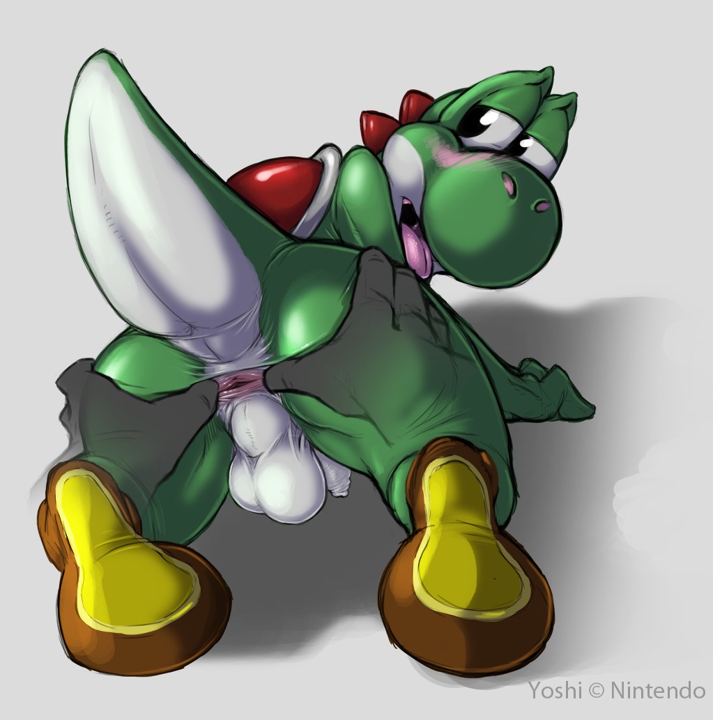 all_fours anus backsack balls blush butt butt_grab dinosaur disembodied_hand duo e621 feral flaccid foreskin genitals green_body green_yoshi hand_on_butt humanoid_genitalia humanoid_penis long_foreskin looking_back male mario_bros narse nintendo penis prehistoric_species raised_tail reptile scalie shadow simple_background solo_focus spread_anus spreading tail tongue tongue_out unretracted_foreskin white_background yoshi