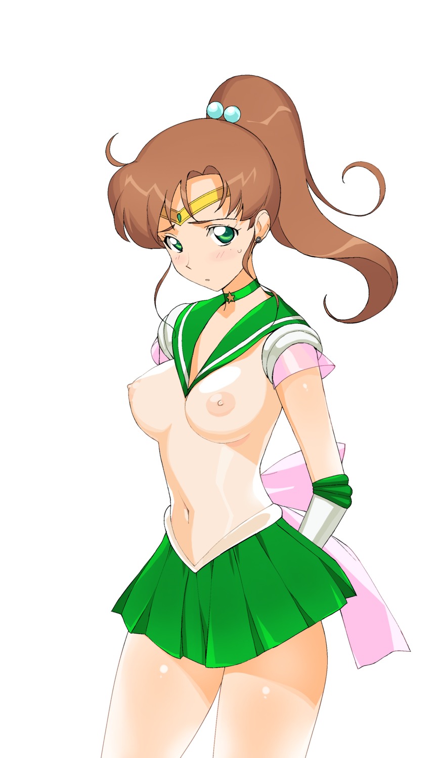 1girls a1 big_breasts bishoujo_senshi_sailor_moon blush breasts brown_hair brunette choker circlet clothing elbow_gloves female female_only gloves green_eyes high_resolution long_hair makoto_kino nipples nude_filter ponytail rule34 sailor_jupiter see-through skirt small_breasts solo tied_hair