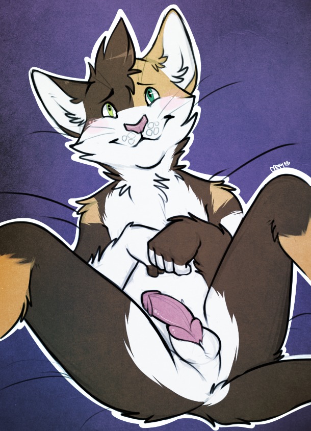 2014 anthro balls domestic_cat dominate_(artist) e621 erection felid feline felis genitals knot male mammal nude penis pink_nose simple_background solo