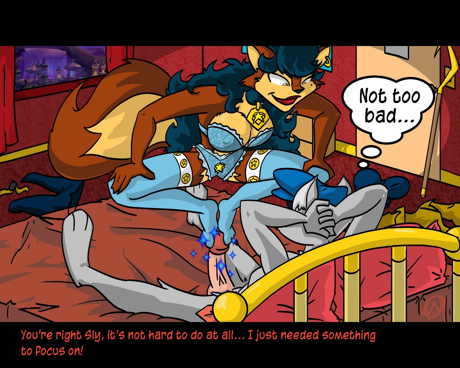 1boy 1girls 2009 anthro bra breasts bust busty canine carmelita_fox catsprin female footjob fox fur furry lingerie male mammal operative_274 panties raccoon rule34 sly_cooper sly_cooper_(series) smooth_fur straight