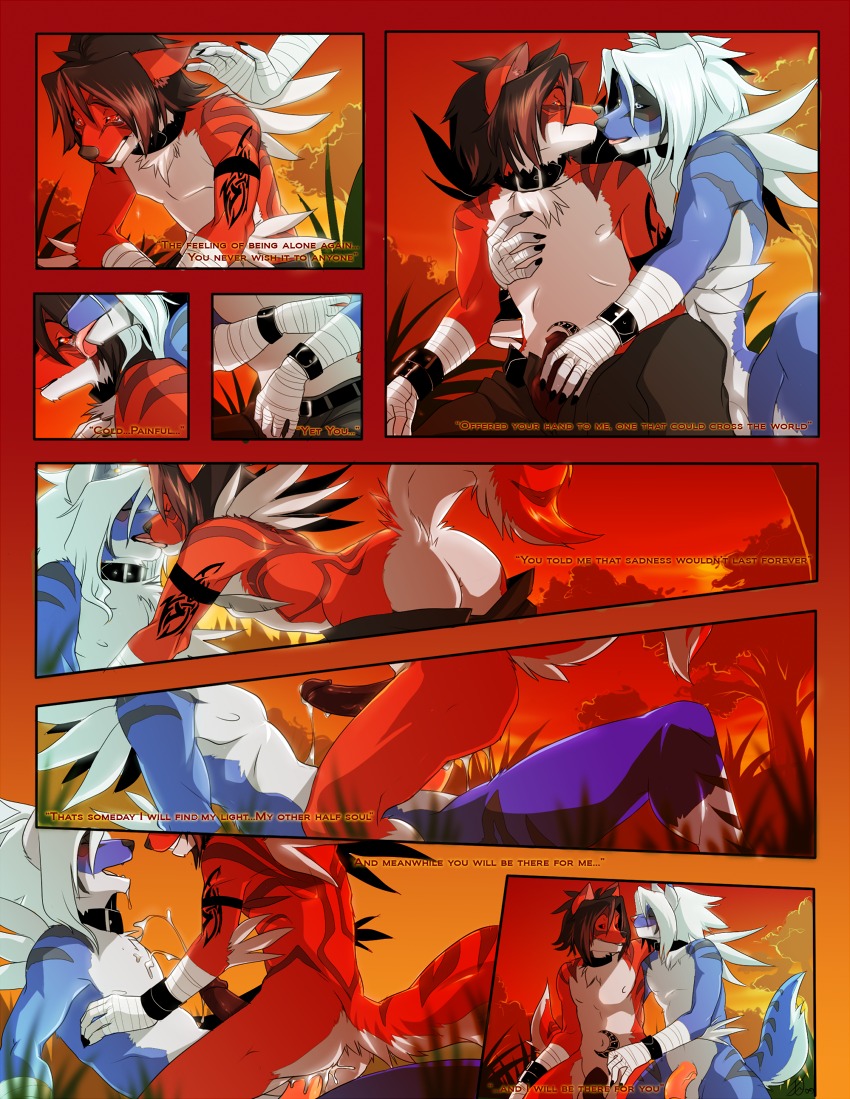 2009 anal anal_orgasm anal_penetration anthro bodily_fluids bottomwear canid canine clothing comic cum cum_while_penetrated digital_media_(artwork) duo e621 ejaculation english_text erection genital_fluids genitals hands-free kien_(character) kissing male male/male male_penetrated male_penetrating male_penetrating_male mammal orgasm pants patto penetration penis secret_(character) sex tail text