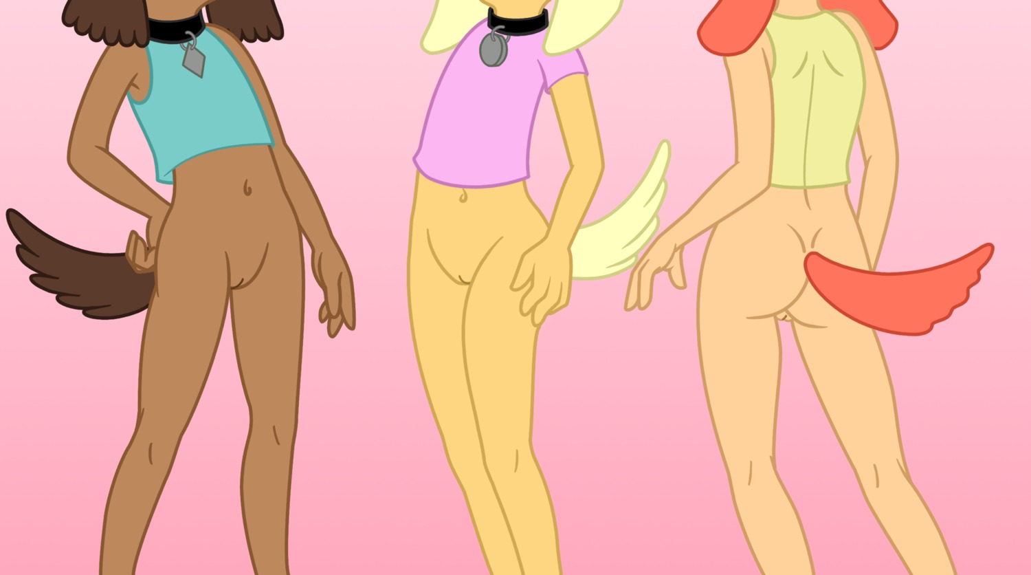 anthro bottomless brandy_and_mr._whiskers brandy_harrington butt canid canine canis clothed clothing disney domestic_dog e621 female genitals group hi_res innie_vulva jk mammal sandy_carrington simple_background tail thin_calves thin_legs thin_thighs third-party_edit tiffany_turlington vulva