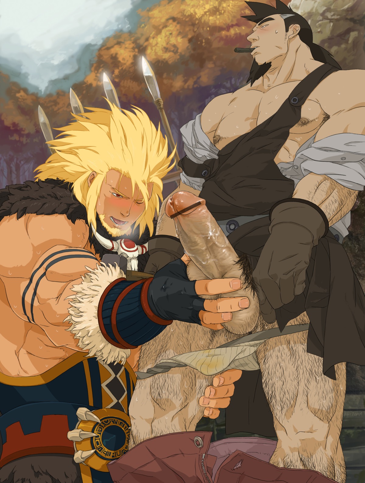 arad_senki balls balls_hair bara blacksmith_linus body_hair bwanga dungeon_and_fighter dungeon_fighter_online erection handjob kfutaba linus_(dungeon_and_fighter) male male_masturbation male_only male_pubic_hair masturbation muscular muscular_male pants_down pubic_hair rainasu rule34 tagme underwear_down yaoi
