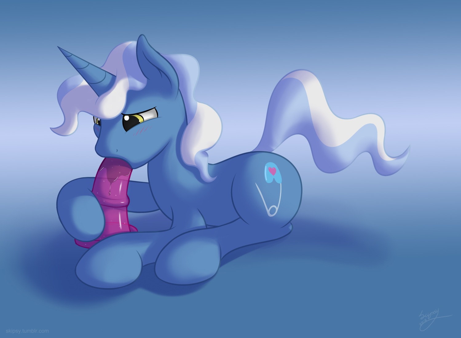 2012 blue_body blue_fur blue_theme blush cutie_mark dildo dildo_fellatio dildo_in_mouth e621 equid equine feral friendship_is_magic fur hair hasbro hi_res horn lying male mammal multicolored_hair my_little_pony mythological_creature mythological_equine mythology nude on_front oral oral_penetration penetration pokey_pierce_(mlp) sex_toy sex_toy_fellatio sex_toy_in_mouth sex_toy_insertion signature skipsy solo tail two_tone_hair unicorn yellow_eyes