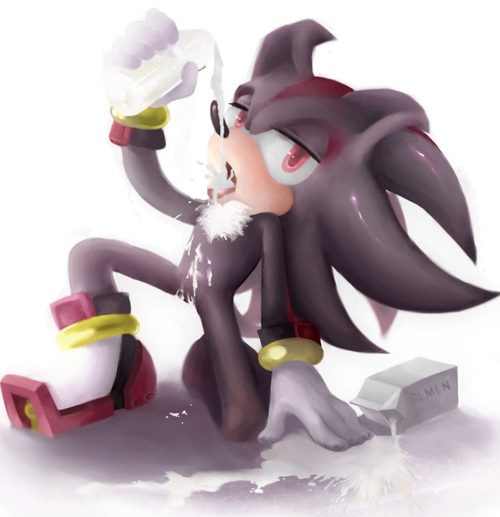 akirunyang anthro beverage_carton black_body black_fur bodily_fluids carton chest_tuft clothing container cum e621 eulipotyphlan footwear fur genital_fluids gloves handwear hedgehog holding_container holding_object male mammal red_eyes sega shadow_the_hedgehog shoes solo sonic_the_hedgehog_(series) tuft