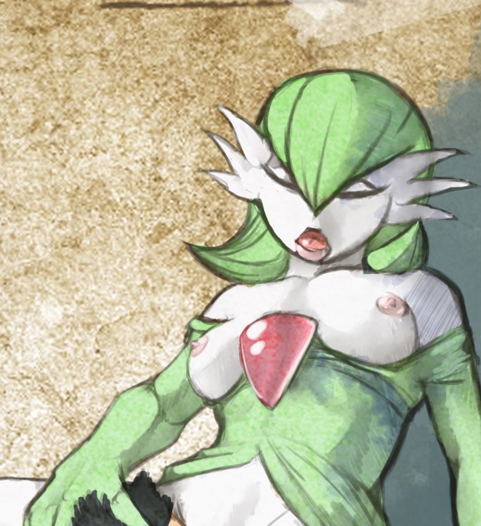 2014 breasts duo e621 eyes_closed female gardevoir generation_3_pokemon hair hand_on_head hattonslayden human interspecies mammal nintendo nipples nude open_mouth pink_nipples pokemon pokemon_(species) pokephilia small_breasts solo_focus tongue vaginal