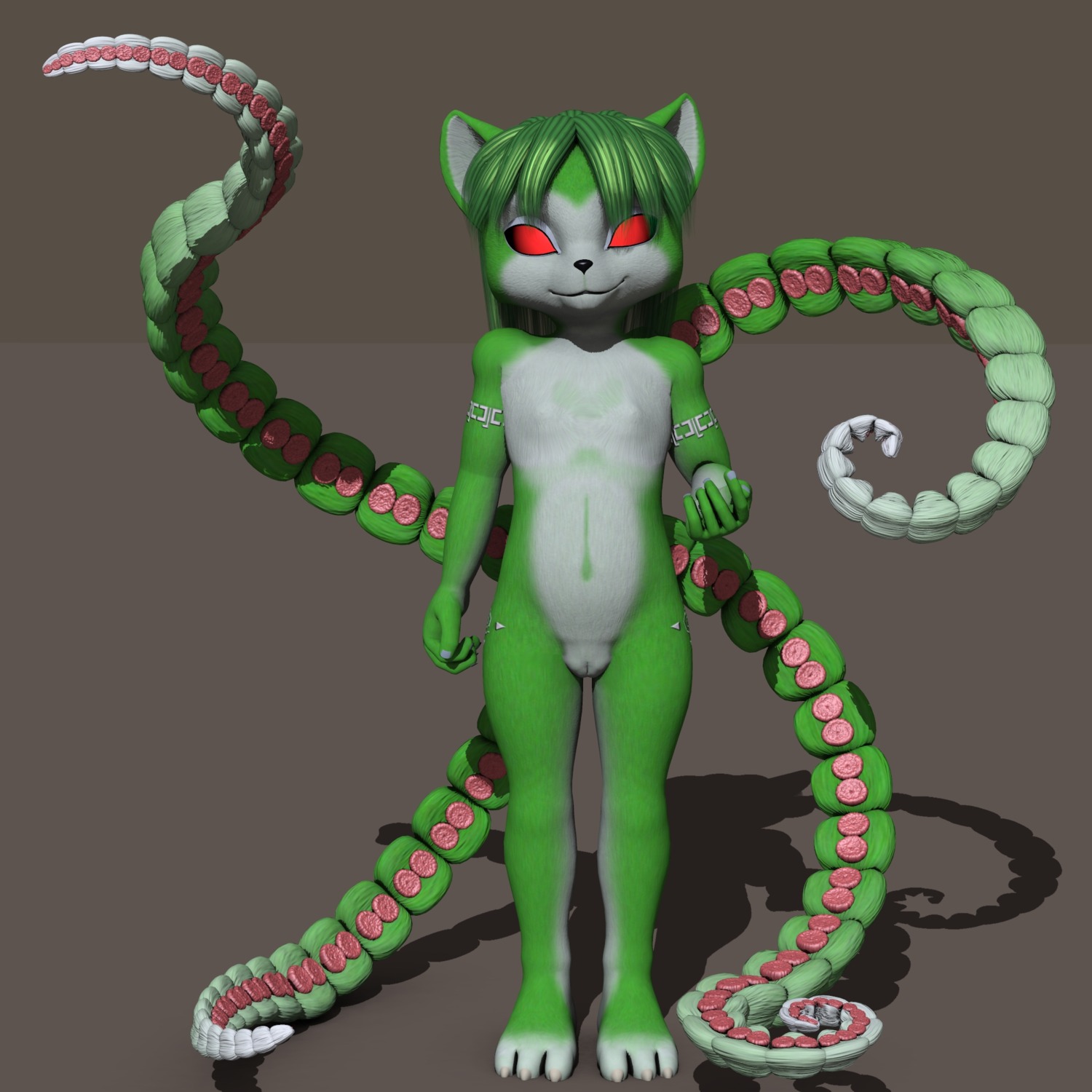 1:1 3d_(artwork) alternate_color anthro canid canine charleyfox_(modeler) creepy digital_media_(artwork) e621 female fox fur fursat genitals green_body green_fur hi_res krystal_(charleyfox) krystal_(star_fox) mammal nintendo red_eyes solo star_fox tentacles vulva