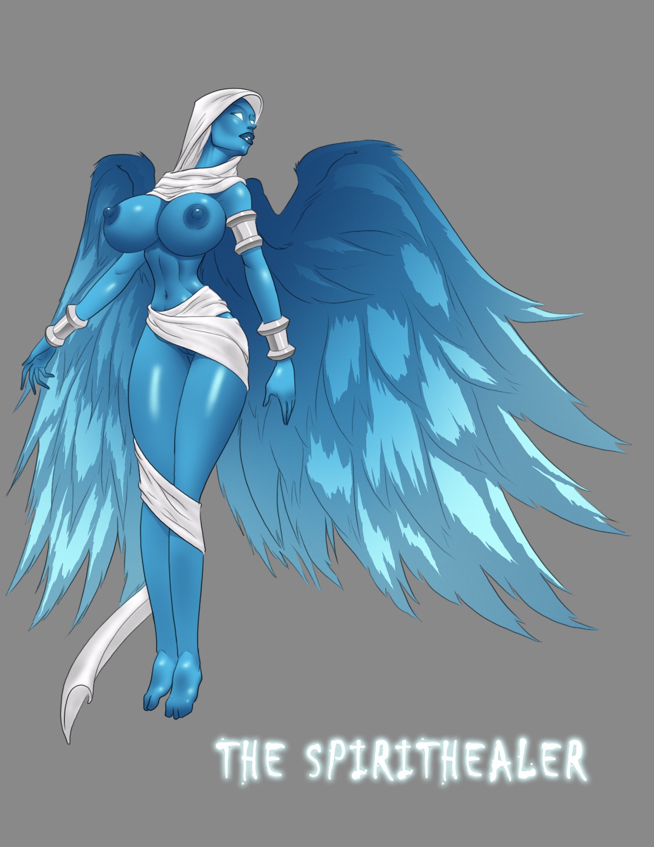 1girls big_breasts blue_skin breasts character_name female female_focus female_only nipples pussy red_jragon rule34 solo solo_female solo_focus spirit_healer wings world_of_warcraft